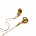Gold chrome wired earbuds angled detail