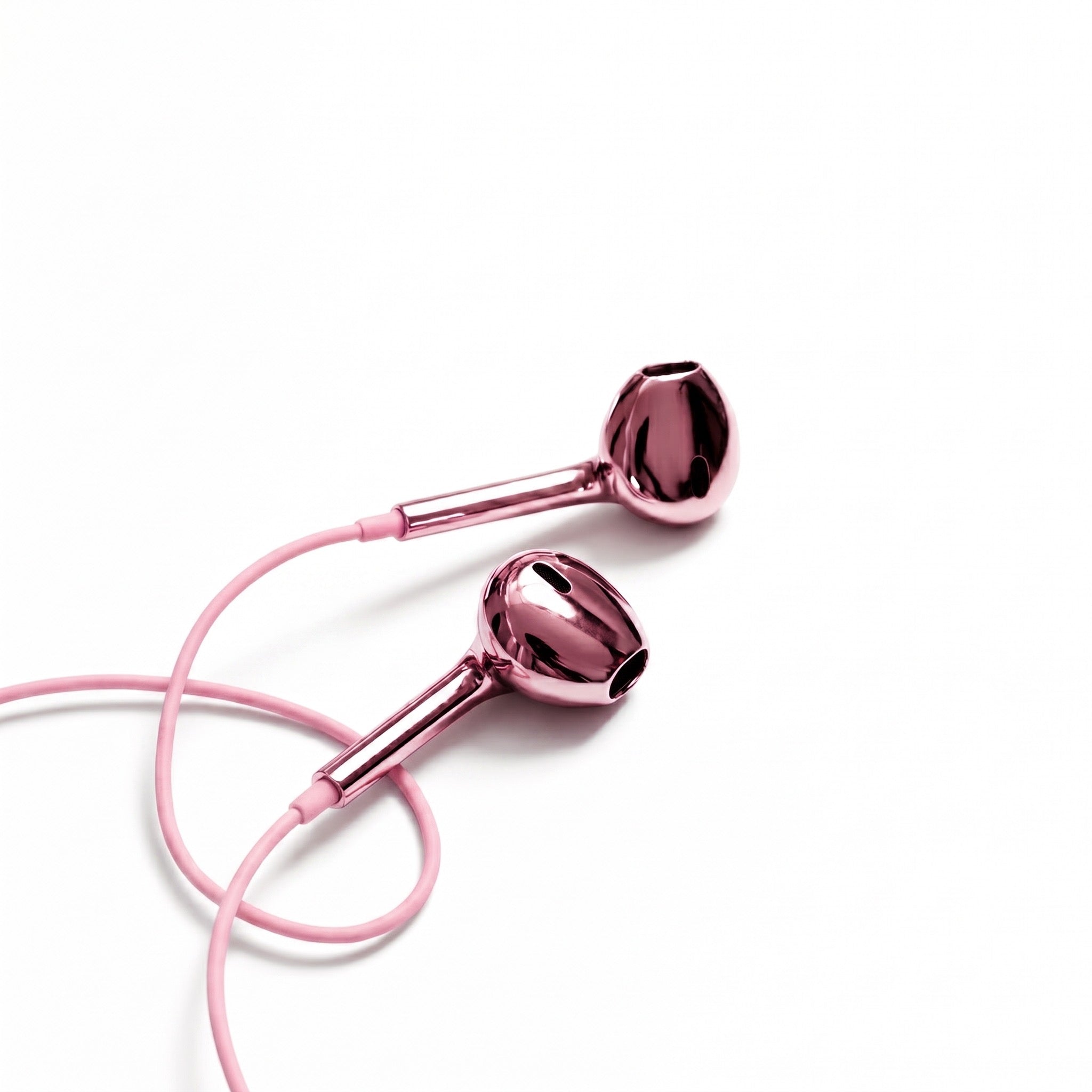 Pink chrome mirror wired earbuds