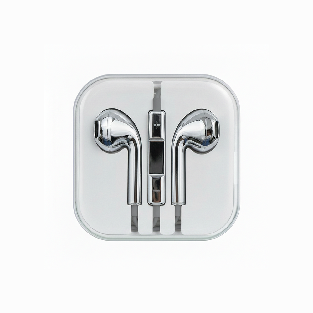 Chrome wired earbuds carrying case