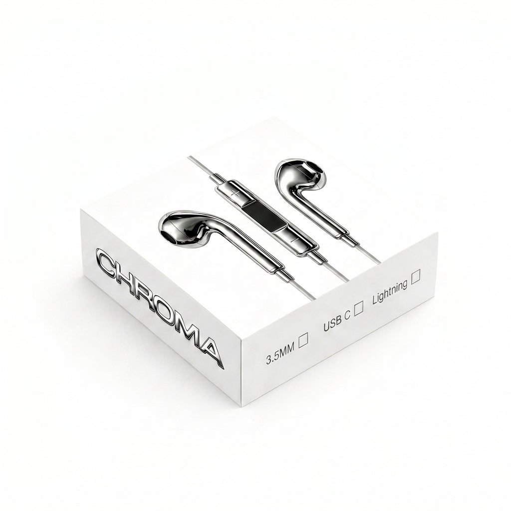 Chrome wired earbuds packaging